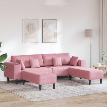 vidaXL Bank 3 st Roze Fluweel, Huis en Inrichting, Banken | Bankstellen, Verzenden, Nieuw, Stof, 150 tot 200 cm
