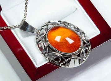- 800 zilver - natuurlijke barnsteen - Ketting met hanger
