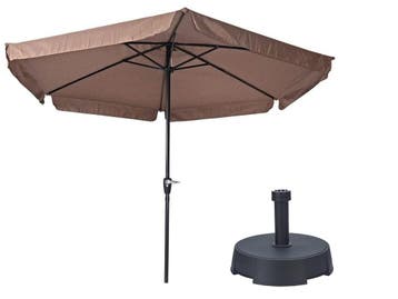 Parasol Gemini Taupe Ø300 cm | Inclusief Parasolvoet 25 kg, Nieuw, Waterdicht, Stokparasol, 2 tot 3 meter