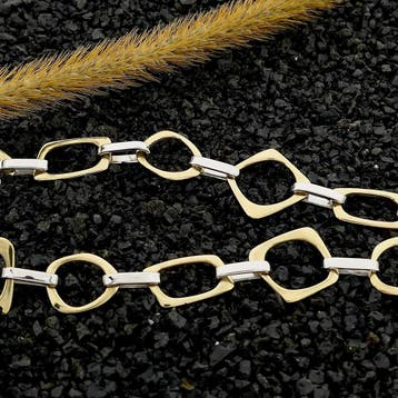 Bicolor gouden collier met fantasieschakel; 14 karaat; 45..., Ophalen of Verzenden, Gebruikt, Goud, Goud
