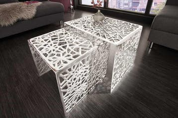Handgemaakte salontafel ABSTRACT 49cm set van 2 zilver in, Huis en Inrichting, Tafels | Salontafels, Ophalen of Verzenden, Nieuw