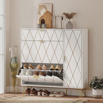Moderne Witte Schoenenkast met 2 Klaplades en Opbergkast - 1, Verzenden, Nieuw