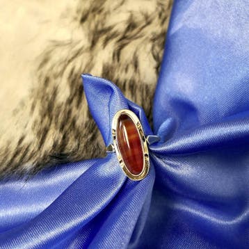 Vintage gouden ring met carneool bandagaat, Gebruikt, Ophalen of Verzenden, Kleiner dan 17, Met edelsteen