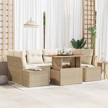 vidaXL Tuin Sofa Set 7 st Beige Poly riet, Verzenden, Nieuw, 7 zitplaatsen