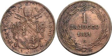 Baiocco 1851, Italien-kirchenstaat/vatikanstadt Pius Ix 1..., Verzenden