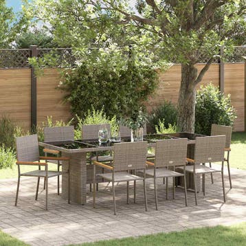 vidaXL Tuin eettafelset 9 st Grijs poly rattan, Verzenden, Nieuw, Meer dan 8 zitplaatsen