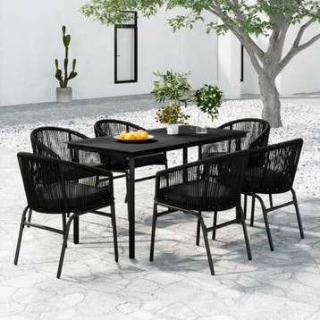 vidaXL 7-delige Tuinset zwart, Kunststof, Verzenden, 6 zitplaatsen, Nieuw