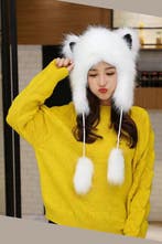 IJsbeer Muts Touwtjes Bontmuts Oortjes Bont Wit Sneeuw Vos W, Ophalen of Verzenden, Nieuw