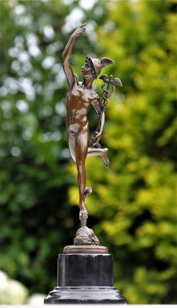 Beeld, mercury - 43 cm - brons marmer, Antiek en Kunst