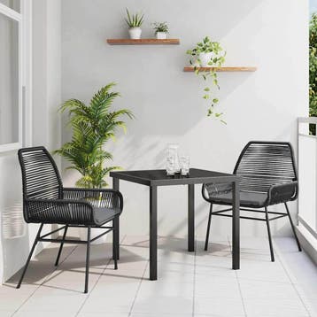 vidaXL Tuin eettafelset met kussen 3 pcs Zwart poly rattan, Verzenden, Nieuw, Rotan, 3 zitplaatsen