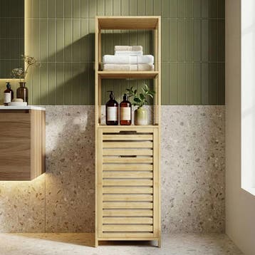 Badkamerkast Anun met wasmand 130x36x33 cm houtkleurig en be, Verzenden, Nieuw
