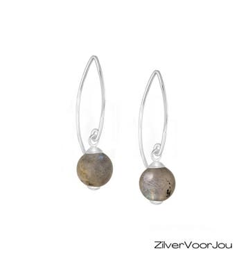 925 zilveren haak oorbellen met ronde labradoriet edelsteen, Sieraden, Tassen en Uiterlijk, Oorbellen, Verzenden, Nieuw, Zilver