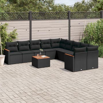vidaXL Patio Sofa Set 10-zits Black, Verzenden, Nieuw