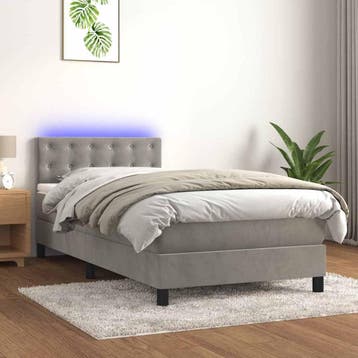 vidaXL Boxspring met matras en LED fluweel lichtgrijs 80x200, Eenpersoons, Verzenden, Nieuw, 80 cm