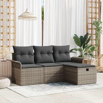 vidaXL Tuin Sofa Set 4 st Grijs poly rattan, Verzenden, Nieuw, Rotan, 4 zitplaatsen