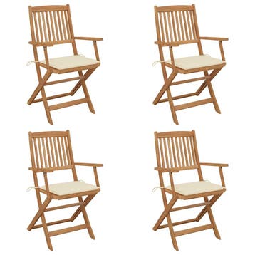 vidaXL Set van 4 klapstoelen met kussens, gemaakt van, Verzenden, Nieuw, Hout