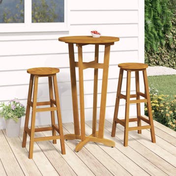 vidaXL 3-delige Barset massief acaciahout, Verzenden, Nieuw, Hout, 2 zitplaatsen