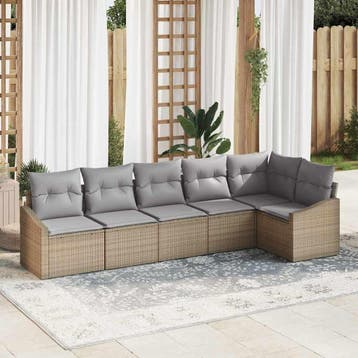 vidaXL Tuinbankenset 6 st Beige en Licht Grijs poly rattan, Verzenden, Nieuw, 6 zitplaatsen