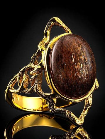 Kattenoog-zonsteen ring - 925 sterlingzilver - verguld