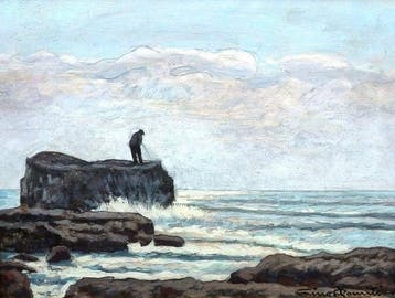 Gino Romiti (1881-1967) - Pescatore sugli scogli