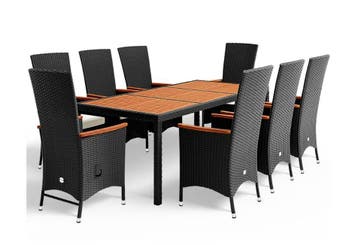 Polyrotan Tuinset Rio 9-delig Zwart verstelbaar, Tuin en Terras, Tuinsets en Loungesets, Verzenden, Nieuw