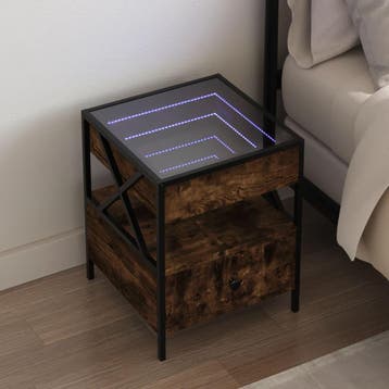 vidaXL Nachtkastje met Infinity LED 40x40x51 cm gerookt, Minder dan 45 cm, Verzenden, Nieuw, Minder dan 55 cm