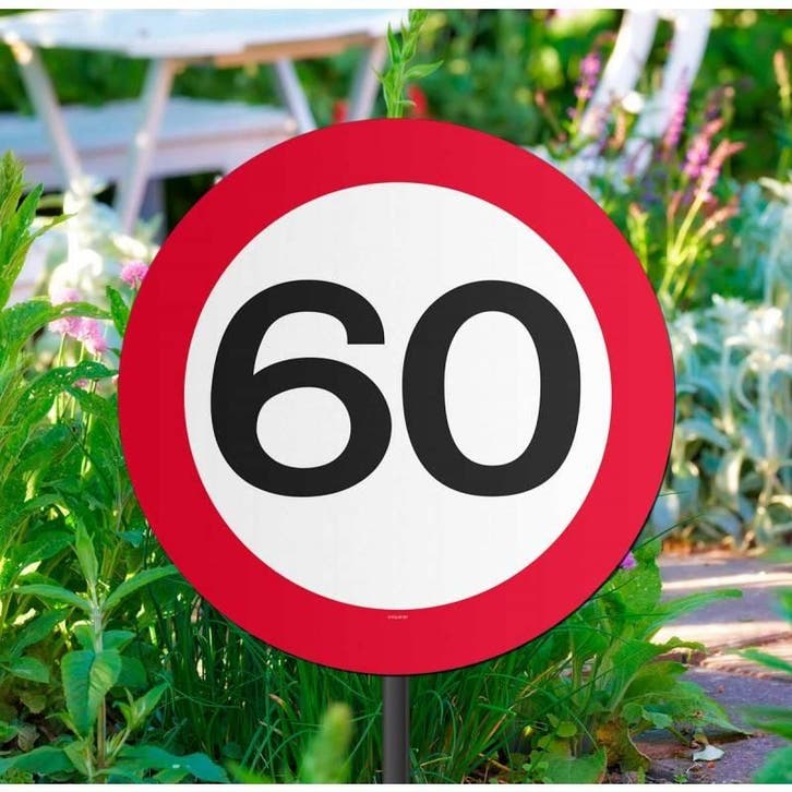 60 Jaar Verkeersbord Tuinbord, Hobby en Vrije tijd, Feestartikelen, Nieuw, Ophalen of Verzenden