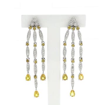 Witgouden oorstekers met gele saffier en diamant; 0,56 ct., Gebruikt, Ophalen of Verzenden, Met edelsteen, Goud
