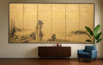 Vouwscherm  (byôbu) - Papier, Lak, Hout, Bladgoud - Japan