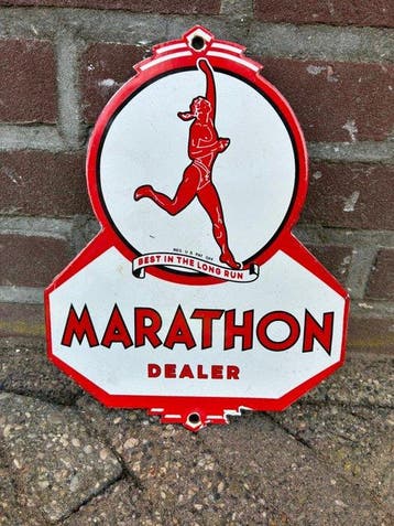 Vintage Marathon Dealer reclamebord – emaille stijl –