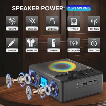 Draagbare CD-speler met Bluetooth, FM Radio, Afstandsbedieni, Audio, Tv en Foto, Verzenden, Nieuw