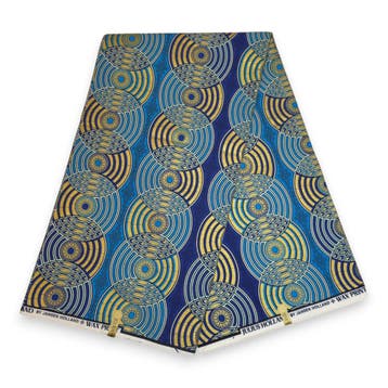 Afrikaanse stof - Blauw Goud Retro Circles - Special effect, Ophalen of Verzenden, Nieuw