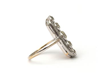 14 krt. Gouden, platina Art Deco prinsessen ring met diamant, Gebruikt