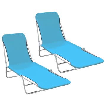 vidaXL Ligbedden inklapbaar 2 st staal en stof blauw, Verzenden, Nieuw