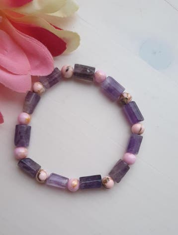 Prachtige handgemaakte armband van edelsteen, Amethist en, Sieraden, Tassen en Uiterlijk, Nieuw