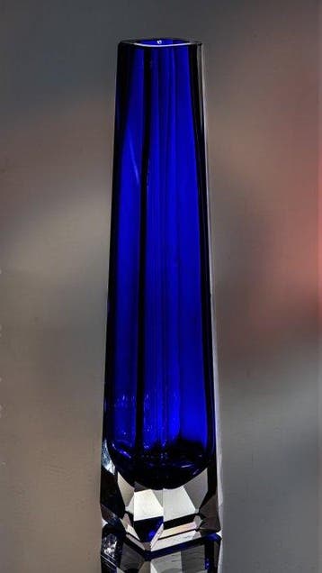 VEB Kunst Glas Wasungen - Vaas - Gefacetteerd blauw