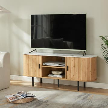 TV meubel Tvedestrand 140x40x55 cm marmer wit en naturel [en, Verzenden, Nieuw