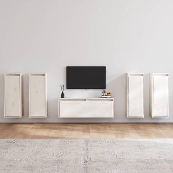 vidaXL Tv-meubelen 5 st massief grenenhout wit, 100 tot 150 cm, Verzenden, Nieuw, Minder dan 100 cm