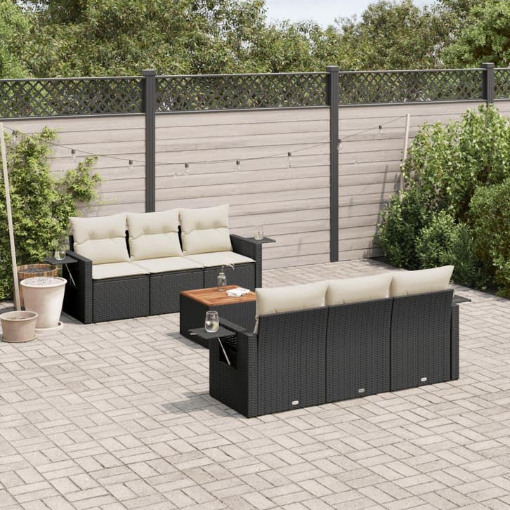 vidaXL 7-delige Loungeset met kussens poly rattan zwart, Tuin en Terras, Tuinsets en Loungesets, Loungeset, Nieuw, Verzenden