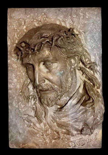 Busoni - Wandbord - Brons - Bas-relief Christus - Ecce Homo