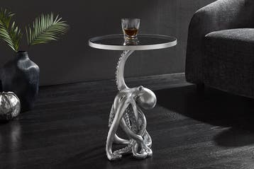 Bijzettafel WILDLIFE OCTOPUS 55 cm zilverkleurig verlicht, Ophalen of Verzenden, Nieuw