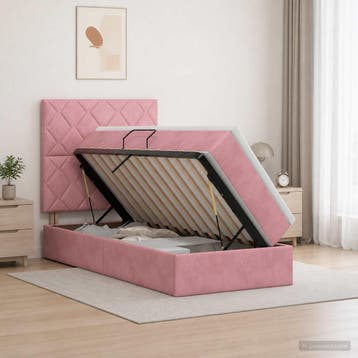 vidaXL Opslag bed met matras met hoofdeinde Roze 90 x 200 cm, Verzenden, Nieuw, Stof