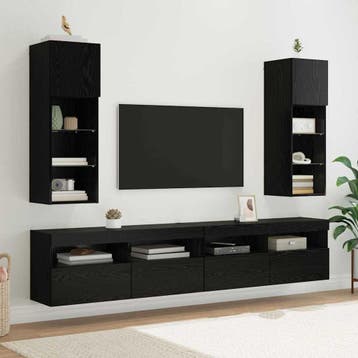vidaXL Wandgemonteerde TV-kasten 2 st Zwart Eiken Bewerkt, Minder dan 50 cm, Verzenden, Nieuw, Minder dan 100 cm