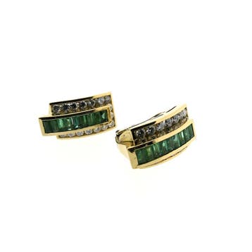 Gouden oorstekers met smaragd en diamanten; 1,92 ct., Sieraden, Tassen en Uiterlijk, Oorbellen, Gebruikt, Ophalen of Verzenden