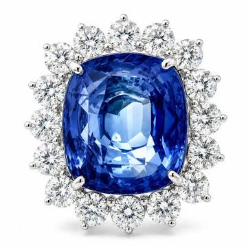 Ring - 18 karaat Witgoud - 11.94ct. tw. Saffier - Diamant -, Nieuw