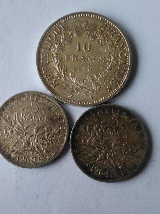 Frankrijk. Lot de 3 monnaies en argent (5 Franc et 10, Postzegels en Munten, Munten | Europa | Niet-Euromunten
