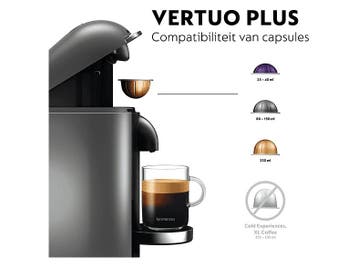 Krups -  Nespresso Vertuo Plus Capsulemachine Grijs, Verzenden, Nieuw, 1 kopje, Koffiepads en cups