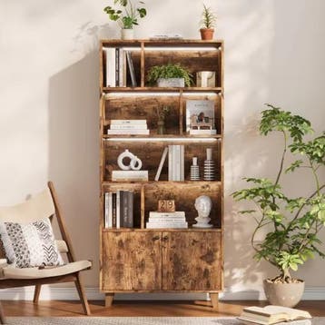 Houten Boekenkast met LED – Opbergkast met Deuren 173 cm, Huis en Inrichting, Kasten | Boekenkasten, Verzenden, Nieuw