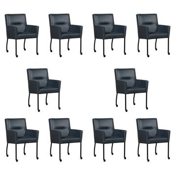 Set van 10 Leren eetkamerstoelen Lucky - Granada Blue, Ophalen of Verzenden, Nieuw, Leer