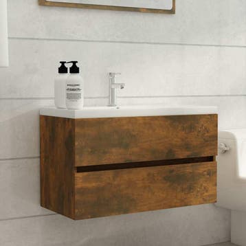 vidaXL Wastafelkast 80x38,5x45 cm bewerkt hout gerookt, Verzenden, Nieuw, Wastafelkast, Minder dan 100 cm